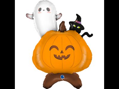 Шар 3D (40''/102 см) Фигура на подставке, Тыква и привидение