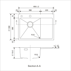 Мойка 65*48 мм НАНО- САТИН, левая AVIVA
