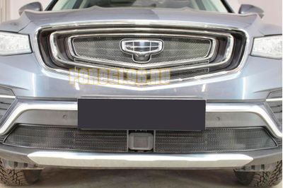 Защита радиатора Geely Atlas Pro 2021- black верх (3 части)