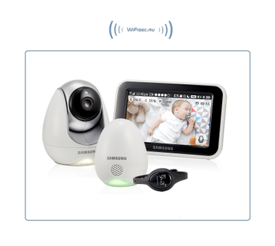 Samsung, двухрежимная видеоняня Samsung SEW-3057WP (Wi-Fi и FHSS) с сенсорным монитором и моторизированной видеокамерой, с датчиком климата и с виброчасами с DVR и P2P, HD