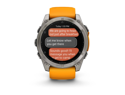 Умные часы Garmin Fenix 8 - 51 мм, AMOLED Sapphire, Titanium, светло-серый, оранжевый силиконовый ремешок (010-02905-11)