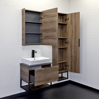 Тумба-умывальник "Порто 60" дуб темно-коричневый с черной столешницей с раковиной COMFORTY 9055RA-50