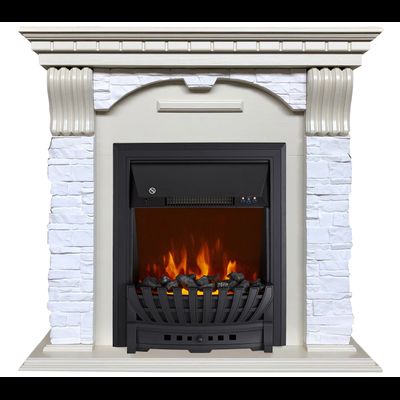 Электрокамин Дублин SL камень белый с очагом Aspen Black