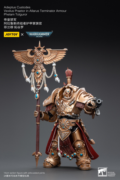 Алларус Терминатор Кустодес - Претор (Warhammer 40k) - КОЛЛЕКЦИОННАЯ ФИГУРКА 1/18 Adeptus Custodes Vexilus Praetor in Allarus Terminator Armour Phelam Tolguror (JT3938) - JOYTOY