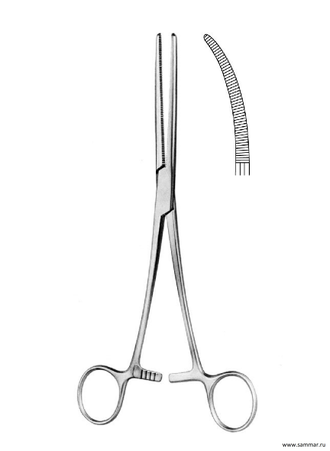 Зажим кровоостанавливающий зубчатый (Бильрота) № 2, 200 мм, изогнутый