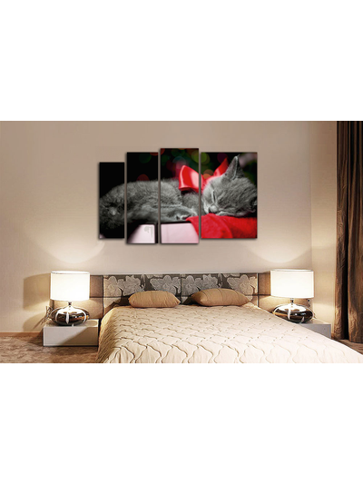 Модульная картина "Кот с красным бантиком"