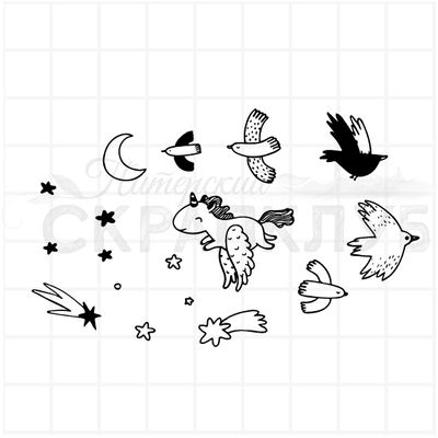 штамп сказочные  птицы и звезды