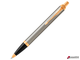 Ручка шариковая PARKER «IM Core Brushed Metal GT», корпус серебристый матовый лак, позолоченные детали, синяя. 142542
