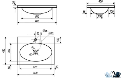 Раковина Эстет Vegas 60 х 45 см Мраморная мебельная в ванную
