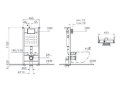 Комплект: подвесного безободкового унитаза SmoothFlush с сиденьем с микролифтом, инсталляцией и кнопкой Root Round глянцевый хром, VitrA Sanibelle, 9878B003-7200