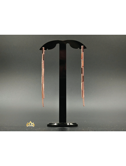 Длинные серьги из металлических полос с кристаллами в золотом оттенке 9см