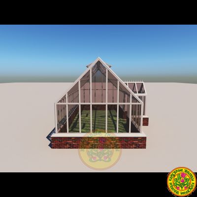 Базовая комплектация теплицы в английском стиле с холлом из стекала и алюминия ЕЛИЗАВЕТА XL размером 8000 х 4000 мм