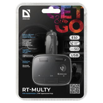 FM-трансмиттер DEFENDER RT-Multy, Bluetooth, USB 2.0, micro SD, черный, 68009