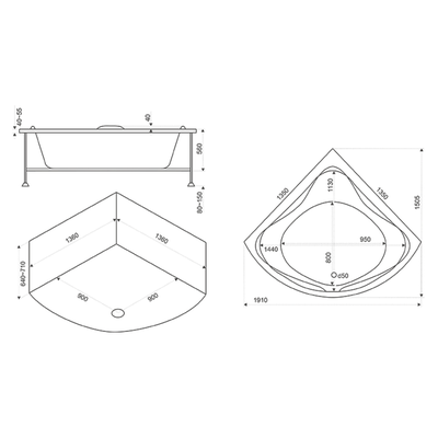 Акриловая гидромассажная ванна BAS Риола 135х135