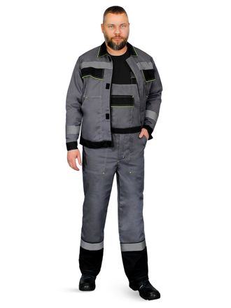 Костюм "Система", куртка + п/к, тк. смесовая 65/35, пл. 240 г/м2,  ВО, цв. т.серый/черн/лимон