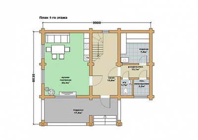 Дом-баня из бревна ДБ-20, площадь 145 м2