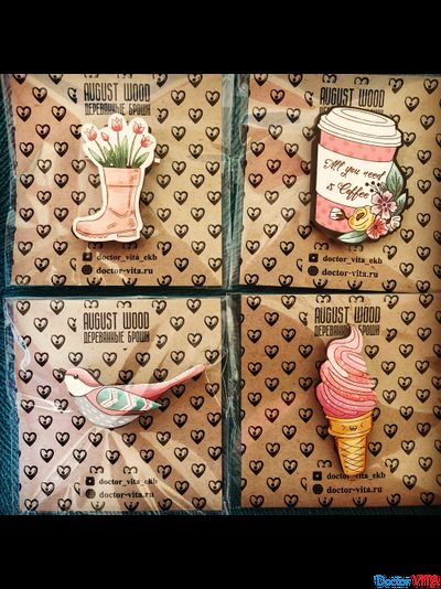 Дизайнерские деревянные броши ручной работы