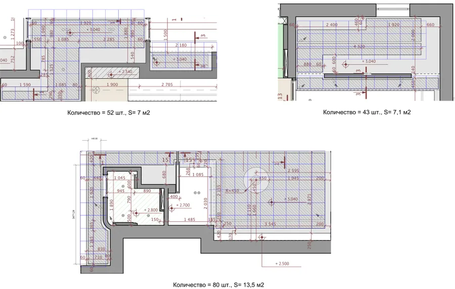 Общая площадь смонтированных панелей составила 60 м2, из них 30 м2 - это панели смонтированные на потолок. Пример расчета количества панелей (потолок).