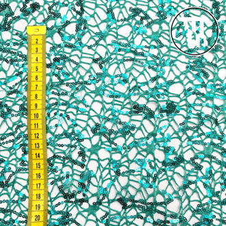 Гипюр "Паутинка" с пайетками, цв. Мятно-бирюзовый
