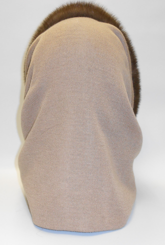 Шапка женская Снуд шарф трикотажный  натуральный мех норка бежевый арт. Ц-0229