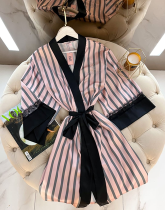 Домашняя Одежда Виктория Сикрет 4в1 серо-розовая полоска