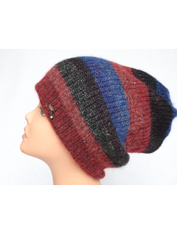Разноцветная женская шапка в полоску Vizio Италия 6520 красно - черно - синяя фото