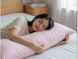 Подушка во весь рост I 190 х 35 см, наполнитель холлофайбер с наволочкой Сатин страйп Розовый