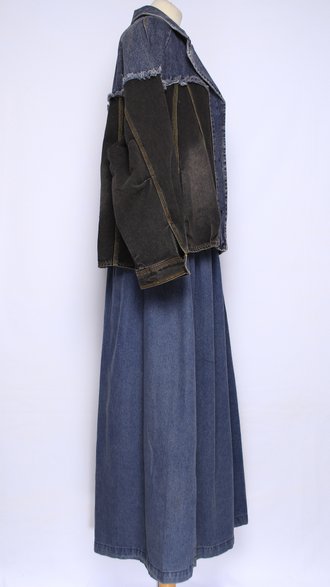 Джинсовка-бомбер "АНГЛИЙСКИЙ ВОРОТ" синяя, черная р.48-54