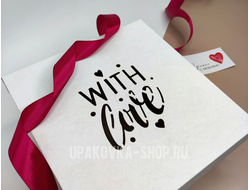 Коробка с отдельной крышкой 250*250*100 мм с лазерной резкой "WITH LOVE" БЕЛО-БУРАЯ