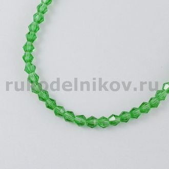 бусина стеклянная граненая "Биконус" 4 мм, цвет-зеленый, 20 шт/уп