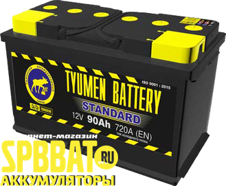 Аккумулятор Тюмень Стандарт 90 Ач ток 720А (TYUMEN BATTERY Standard) 6СТ-90LR (Ca/Ca) О/П (342х175х210) высокий обратная полярность - +