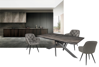 Стол AMADEY антрацит/керамика мрамор Arabescato 180(260)х98