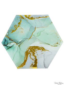 Тарелки фигурные "Мрамор" Небесно-голубой / многогранник