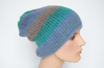 Разноцветная вязаная шапка голубая с зеленым Vizio Италия 8008 CL фото