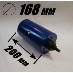 Коронка биметаллическая диаметр 168 мм глубина 200 мм + держатель с креплением шестигранник 13 мм для дрели