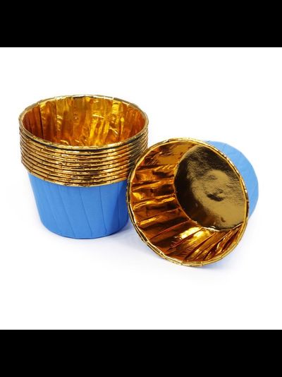 Форма бумажная/капсула для капкейков (50 шт., голубые/золото), 50*40мм