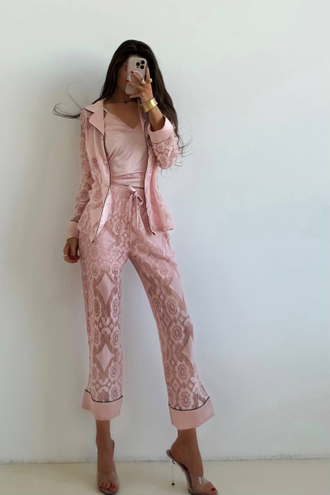 Домашняя одежда Виктория Сикрет 4в1 с кружевом цвет пудровый