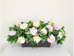Большая горизонтальная ваза с цветами БЕЛО-РОЗОВАЯ ГОРТЕНЗИЯ\купить на сайте АОАБУКЕТ.РУ