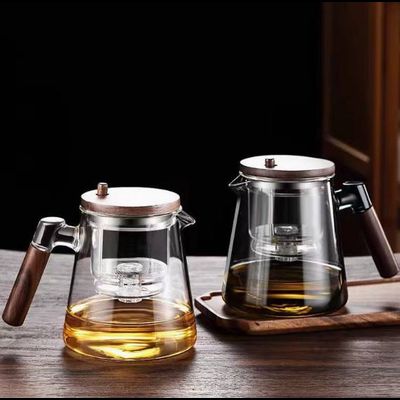 Прозрачный стеклянный чайник с деревянной ручкой 600 мл