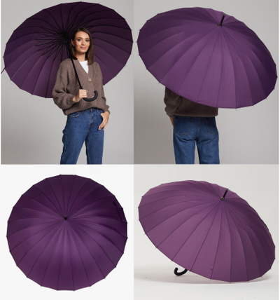 Зонт-трость 24 спицы однотонный, купол 115см, Цвет: Розовый, Фиолетовый, Бордовый, Коричневый