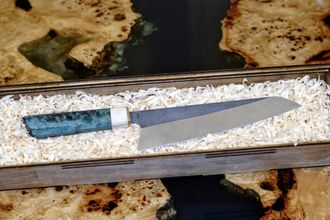 Нож ручной работы Gyuto Y82 / сталь D2 / карельская береза / зелёный