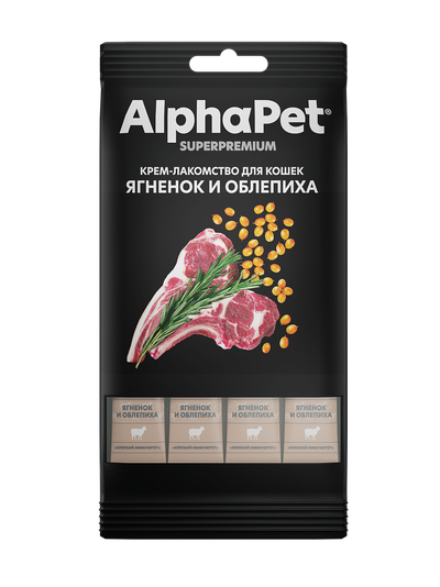 AlphaPet (Альфа пет) Крем-лакомство для кошек с ягненком и облепихой, 48 г