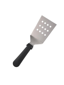 Лопатка 28 см, изогнутая, рабочая часть 11,5*9 см, нержавеющая сталь, широкая, перфорированная, с пластиковой ручкой, чёрная