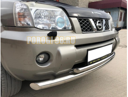 Защита переднего бампера двойная d60/42 Nissan X-trail T30 (2000-2007)