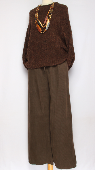 Брюки вельветовые "Трубы шнурок в поясе" шоколад до 54