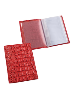 Бумажник водителя BEFLER "Кайман", натуральная кожа, тиснение, 6 пластиковых карманов, красный, BV.1.-13