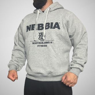 Худи с капюшоном кенгуру NEBBIA серый меланж