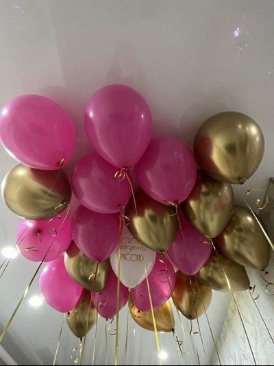 Шары розовый, золотой, белый 21 шт под потолок