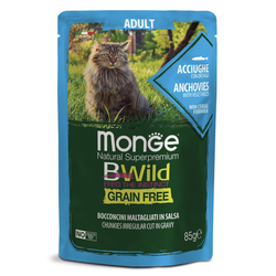 Пауч Monge Cat BWild GRAIN FREE для взрослых кошек из анчоусов с овощами