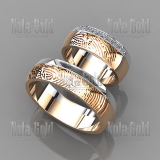 Обручальные кольца из золота двух цветов с бриллиантами и отпечатком пальца (Вес пары:11 гр.)